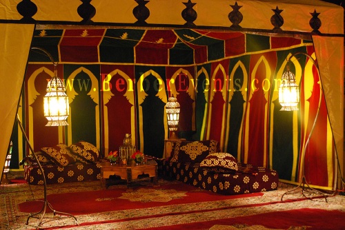 Moroccan Themed Party: Authentic Moroccan Tent, Moroccan low day Beds, Moroccan Carpets and Moroccan Brass Lanterns 